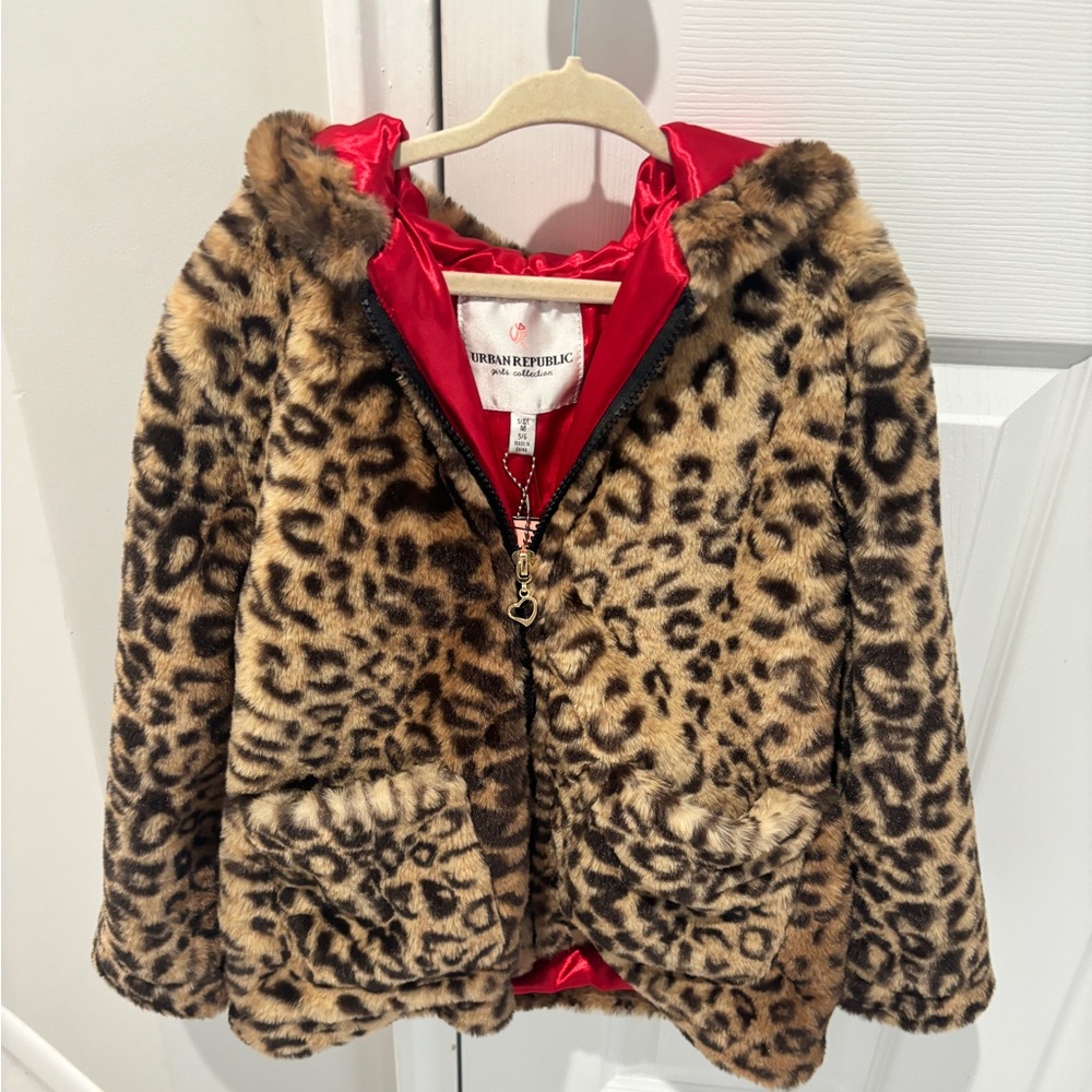 Urban Republic Leopard Faux Fur Bomber Jacket - Girls 5/6x